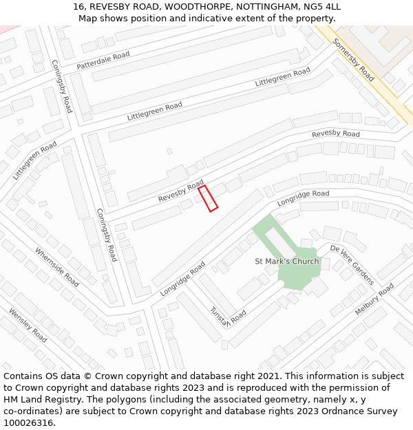 16, REVESBY ROAD, WOODTHORPE, NOTTINGHAM, NG5 4LL: Location map and indicative extent of plot