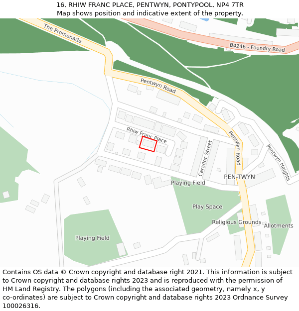 16, RHIW FRANC PLACE, PENTWYN, PONTYPOOL, NP4 7TR: Location map and indicative extent of plot
