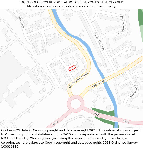 16, RHODFA BRYN RHYDD, TALBOT GREEN, PONTYCLUN, CF72 9FD: Location map and indicative extent of plot