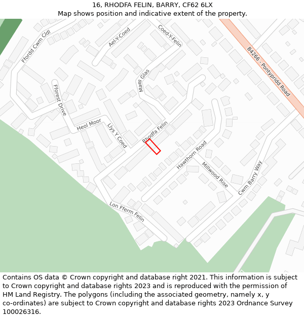 16, RHODFA FELIN, BARRY, CF62 6LX: Location map and indicative extent of plot
