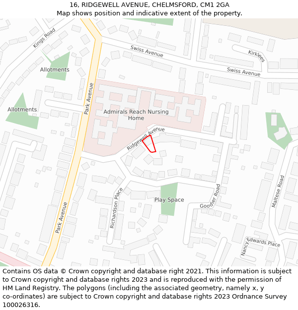 16, RIDGEWELL AVENUE, CHELMSFORD, CM1 2GA: Location map and indicative extent of plot