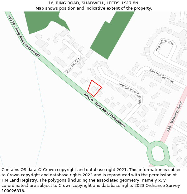 16, RING ROAD, SHADWELL, LEEDS, LS17 8NJ: Location map and indicative extent of plot