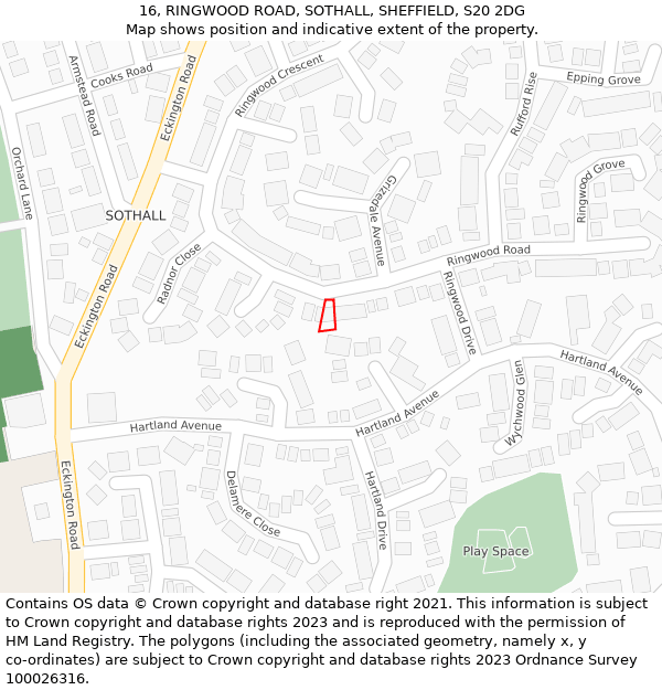 16, RINGWOOD ROAD, SOTHALL, SHEFFIELD, S20 2DG: Location map and indicative extent of plot
