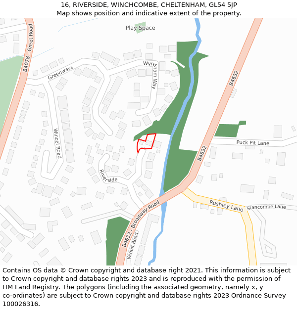 16, RIVERSIDE, WINCHCOMBE, CHELTENHAM, GL54 5JP: Location map and indicative extent of plot