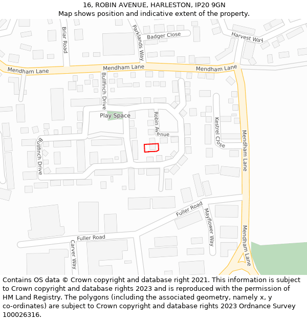 16, ROBIN AVENUE, HARLESTON, IP20 9GN: Location map and indicative extent of plot