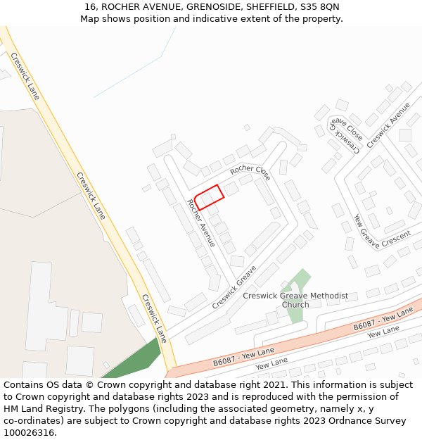 16, ROCHER AVENUE, GRENOSIDE, SHEFFIELD, S35 8QN: Location map and indicative extent of plot