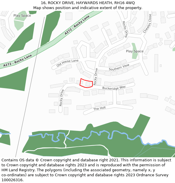 16, ROCKY DRIVE, HAYWARDS HEATH, RH16 4WQ: Location map and indicative extent of plot