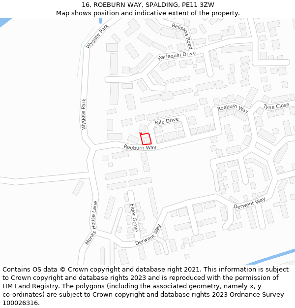 16, ROEBURN WAY, SPALDING, PE11 3ZW: Location map and indicative extent of plot