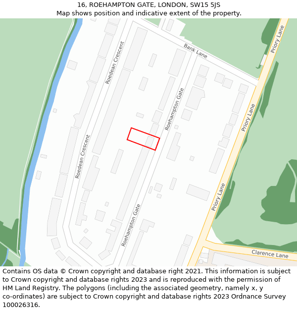 16, ROEHAMPTON GATE, LONDON, SW15 5JS: Location map and indicative extent of plot