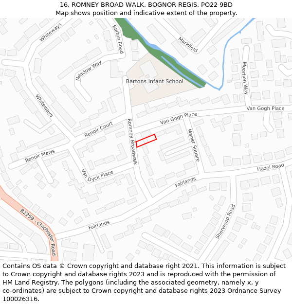 16, ROMNEY BROAD WALK, BOGNOR REGIS, PO22 9BD: Location map and indicative extent of plot