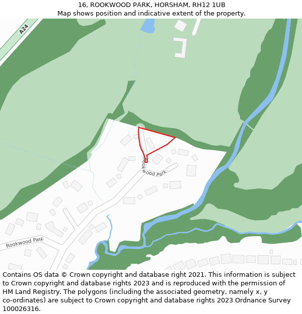 16, ROOKWOOD PARK, HORSHAM, RH12 1UB: Location map and indicative extent of plot