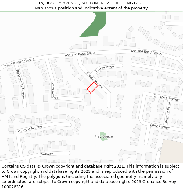 16, ROOLEY AVENUE, SUTTON-IN-ASHFIELD, NG17 2GJ: Location map and indicative extent of plot