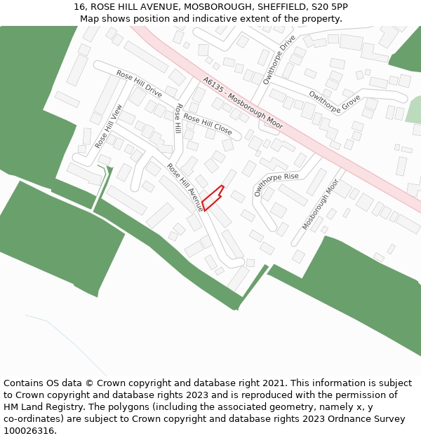16, ROSE HILL AVENUE, MOSBOROUGH, SHEFFIELD, S20 5PP: Location map and indicative extent of plot