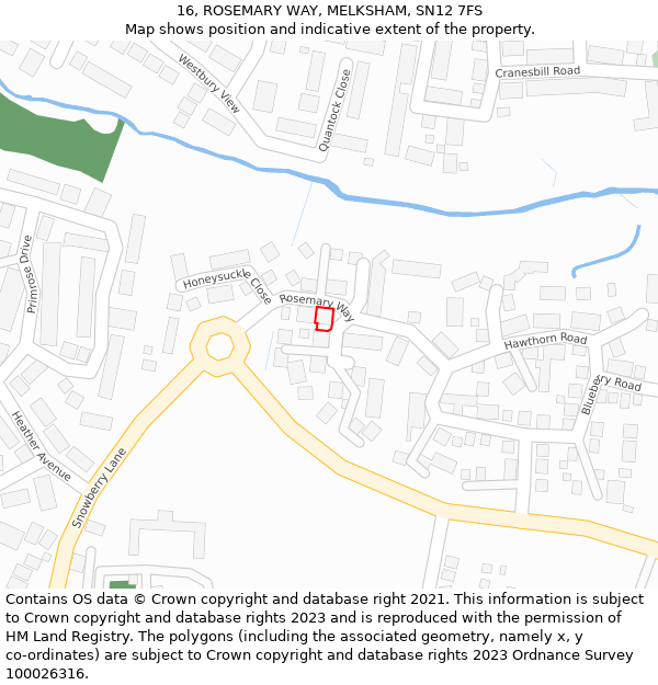 16, ROSEMARY WAY, MELKSHAM, SN12 7FS: Location map and indicative extent of plot