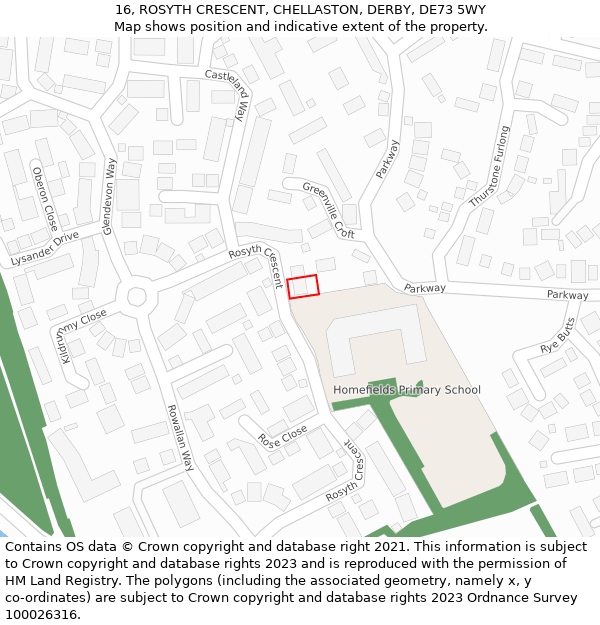 16, ROSYTH CRESCENT, CHELLASTON, DERBY, DE73 5WY: Location map and indicative extent of plot