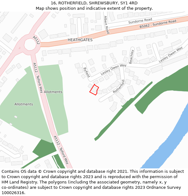 16, ROTHERFIELD, SHREWSBURY, SY1 4RD: Location map and indicative extent of plot