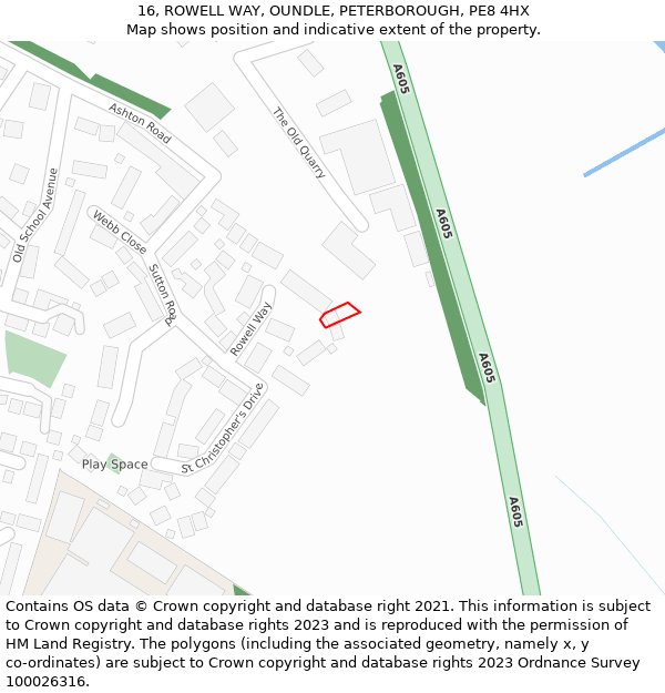 16, ROWELL WAY, OUNDLE, PETERBOROUGH, PE8 4HX: Location map and indicative extent of plot