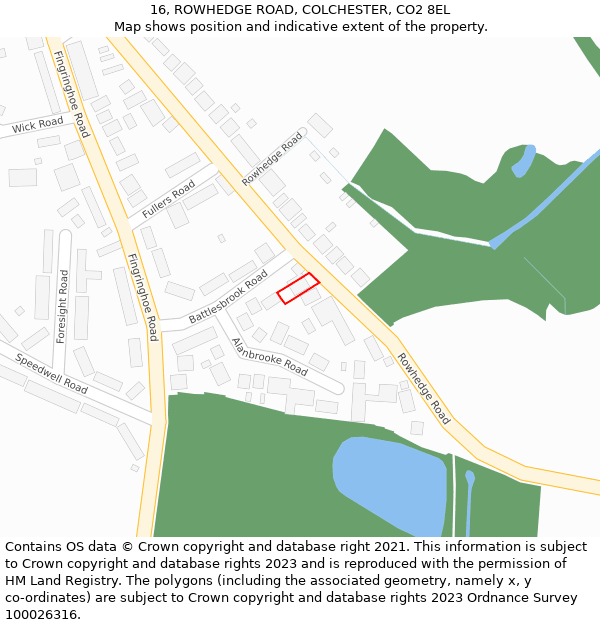 16, ROWHEDGE ROAD, COLCHESTER, CO2 8EL: Location map and indicative extent of plot