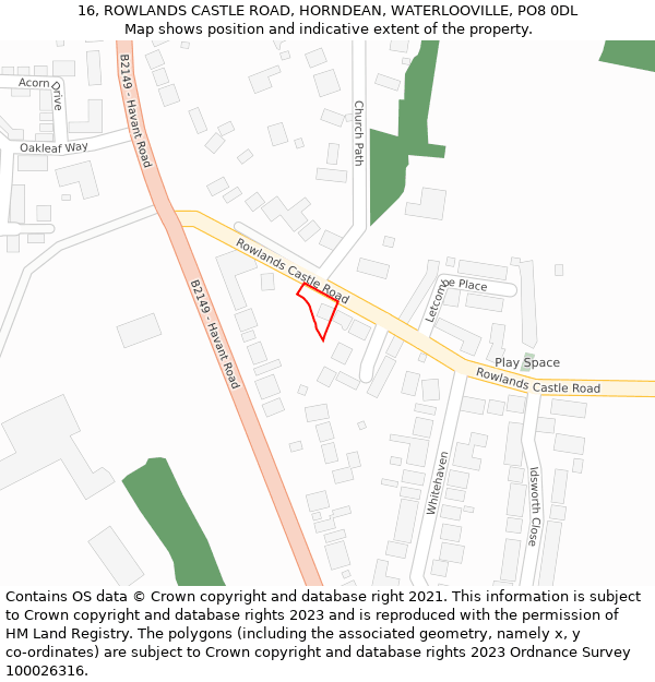 16, ROWLANDS CASTLE ROAD, HORNDEAN, WATERLOOVILLE, PO8 0DL: Location map and indicative extent of plot