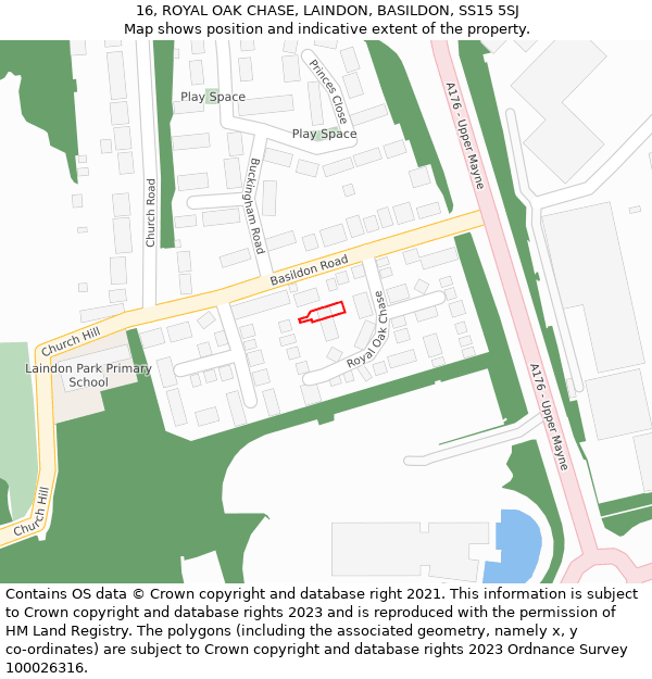 16, ROYAL OAK CHASE, LAINDON, BASILDON, SS15 5SJ: Location map and indicative extent of plot