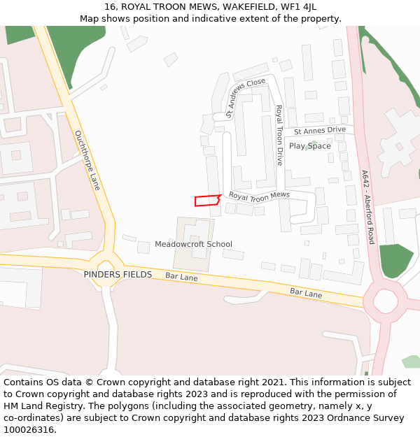 16, ROYAL TROON MEWS, WAKEFIELD, WF1 4JL: Location map and indicative extent of plot