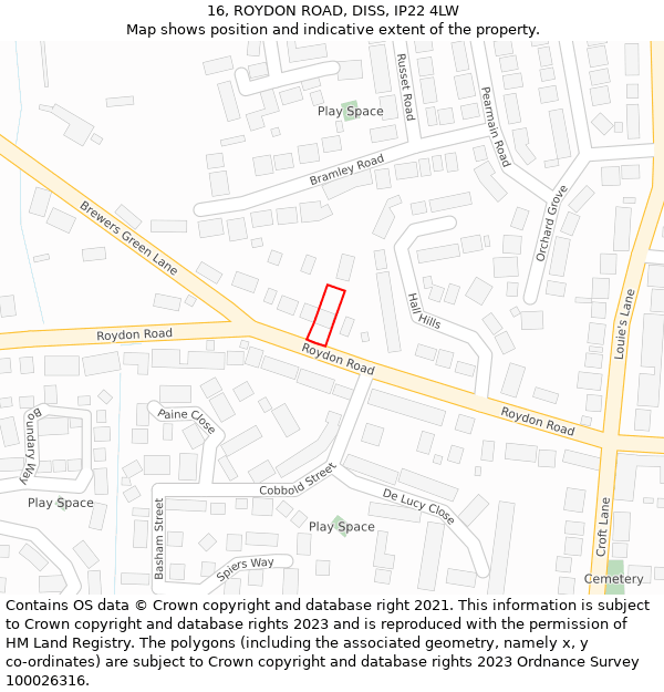 16, ROYDON ROAD, DISS, IP22 4LW: Location map and indicative extent of plot