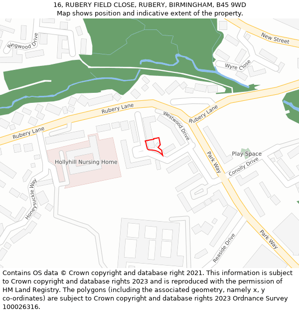 16, RUBERY FIELD CLOSE, RUBERY, BIRMINGHAM, B45 9WD: Location map and indicative extent of plot