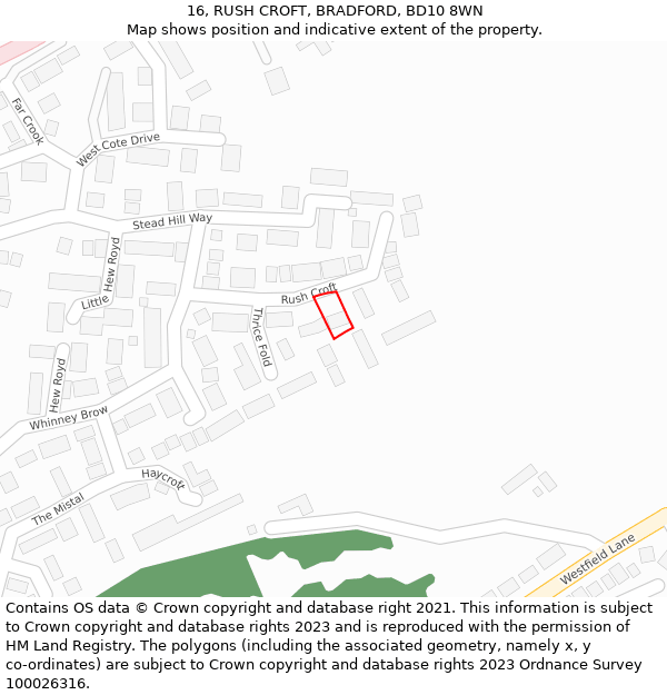 16, RUSH CROFT, BRADFORD, BD10 8WN: Location map and indicative extent of plot