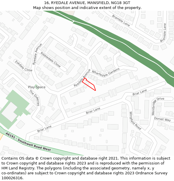 16, RYEDALE AVENUE, MANSFIELD, NG18 3GT: Location map and indicative extent of plot