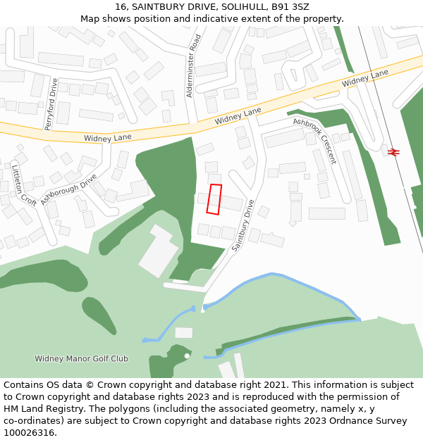 16, SAINTBURY DRIVE, SOLIHULL, B91 3SZ: Location map and indicative extent of plot