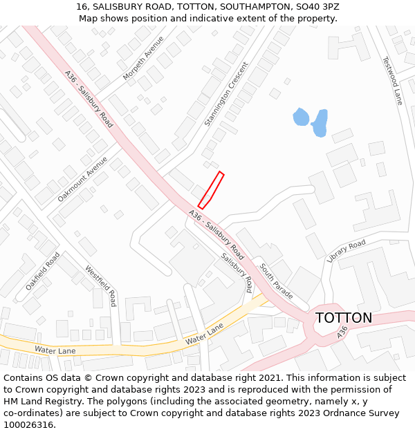 16, SALISBURY ROAD, TOTTON, SOUTHAMPTON, SO40 3PZ: Location map and indicative extent of plot
