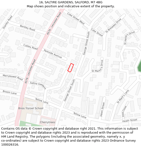 16, SALTIRE GARDENS, SALFORD, M7 4BG: Location map and indicative extent of plot