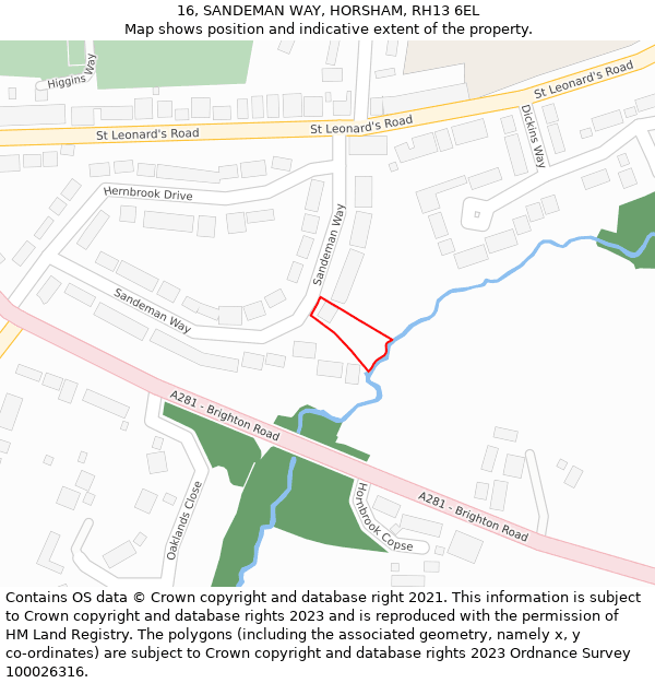 16, SANDEMAN WAY, HORSHAM, RH13 6EL: Location map and indicative extent of plot