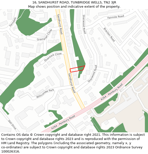 16, SANDHURST ROAD, TUNBRIDGE WELLS, TN2 3JR: Location map and indicative extent of plot