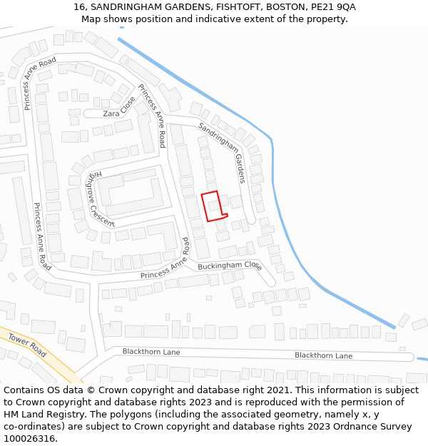 16, SANDRINGHAM GARDENS, FISHTOFT, BOSTON, PE21 9QA: Location map and indicative extent of plot