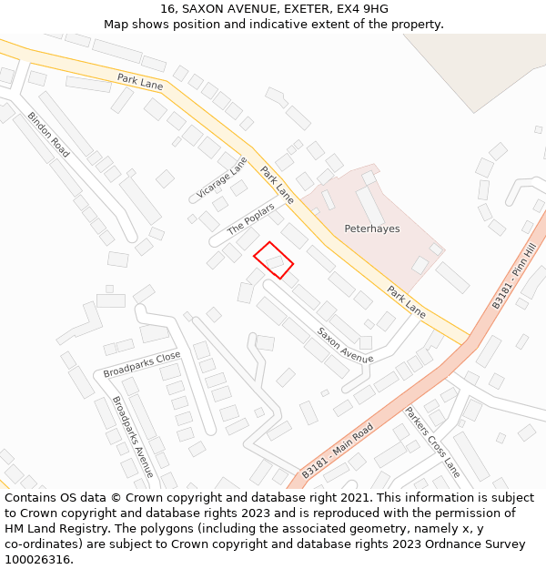 16, SAXON AVENUE, EXETER, EX4 9HG: Location map and indicative extent of plot