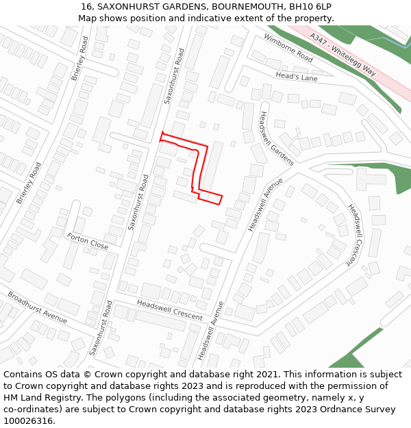 16, SAXONHURST GARDENS, BOURNEMOUTH, BH10 6LP: Location map and indicative extent of plot