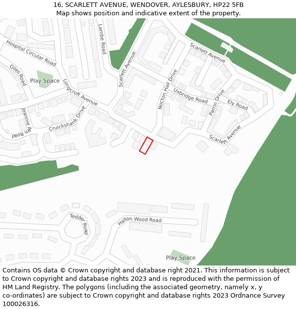 16, SCARLETT AVENUE, WENDOVER, AYLESBURY, HP22 5FB: Location map and indicative extent of plot