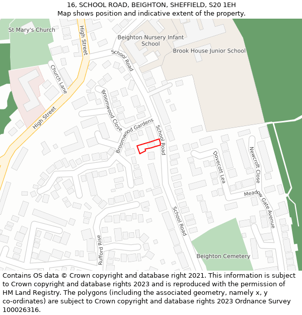 16, SCHOOL ROAD, BEIGHTON, SHEFFIELD, S20 1EH: Location map and indicative extent of plot