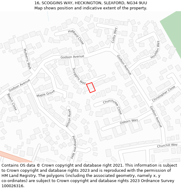 16, SCOGGINS WAY, HECKINGTON, SLEAFORD, NG34 9UU: Location map and indicative extent of plot