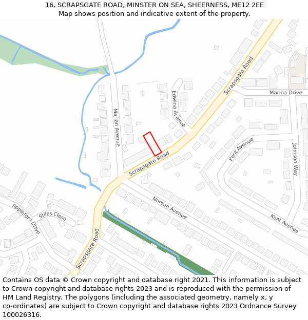 16, SCRAPSGATE ROAD, MINSTER ON SEA, SHEERNESS, ME12 2EE: Location map and indicative extent of plot