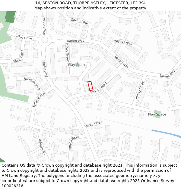 16, SEATON ROAD, THORPE ASTLEY, LEICESTER, LE3 3SU: Location map and indicative extent of plot