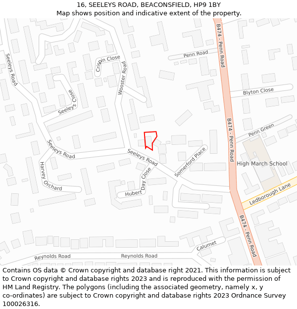 16, SEELEYS ROAD, BEACONSFIELD, HP9 1BY: Location map and indicative extent of plot