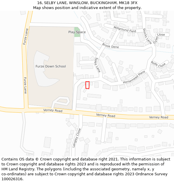 16, SELBY LANE, WINSLOW, BUCKINGHAM, MK18 3FX: Location map and indicative extent of plot