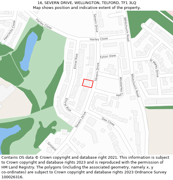 16, SEVERN DRIVE, WELLINGTON, TELFORD, TF1 3LQ: Location map and indicative extent of plot