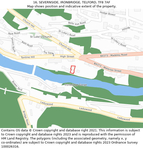 16, SEVERNSIDE, IRONBRIDGE, TELFORD, TF8 7AF: Location map and indicative extent of plot