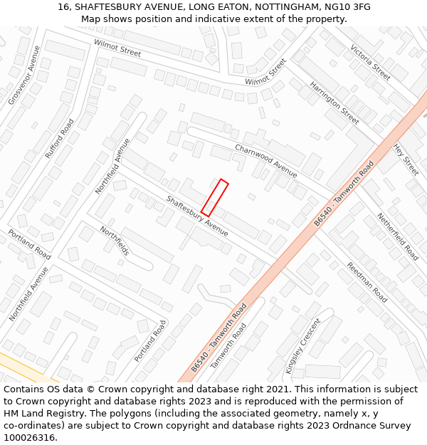 16, SHAFTESBURY AVENUE, LONG EATON, NOTTINGHAM, NG10 3FG: Location map and indicative extent of plot