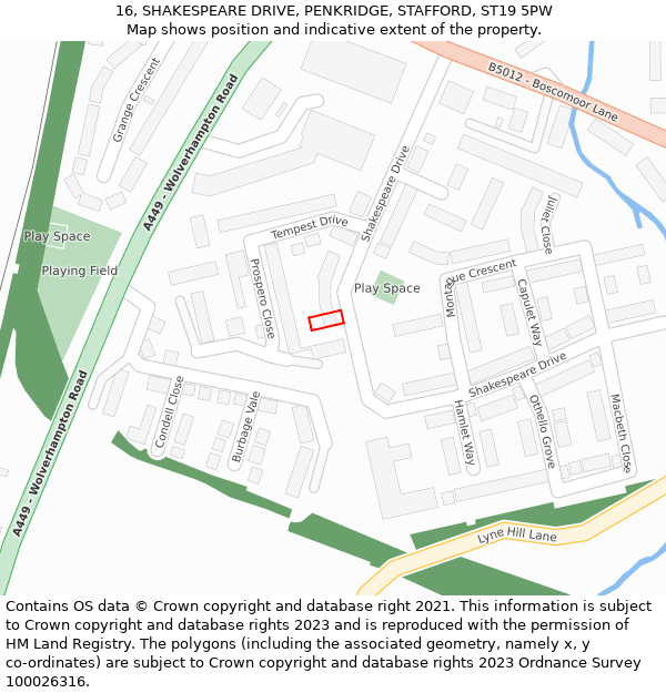 16, SHAKESPEARE DRIVE, PENKRIDGE, STAFFORD, ST19 5PW: Location map and indicative extent of plot