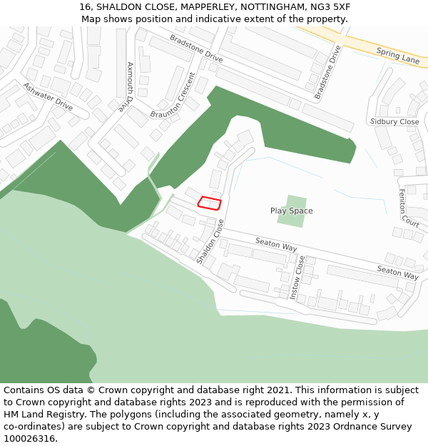 16, SHALDON CLOSE, MAPPERLEY, NOTTINGHAM, NG3 5XF: Location map and indicative extent of plot