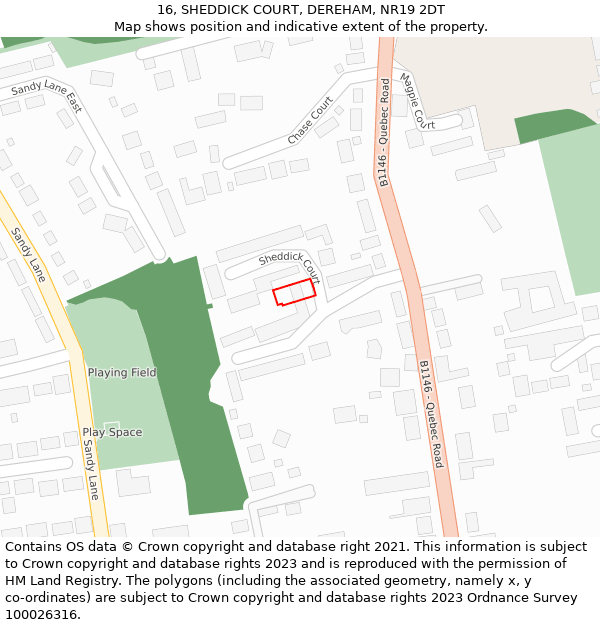 16, SHEDDICK COURT, DEREHAM, NR19 2DT: Location map and indicative extent of plot